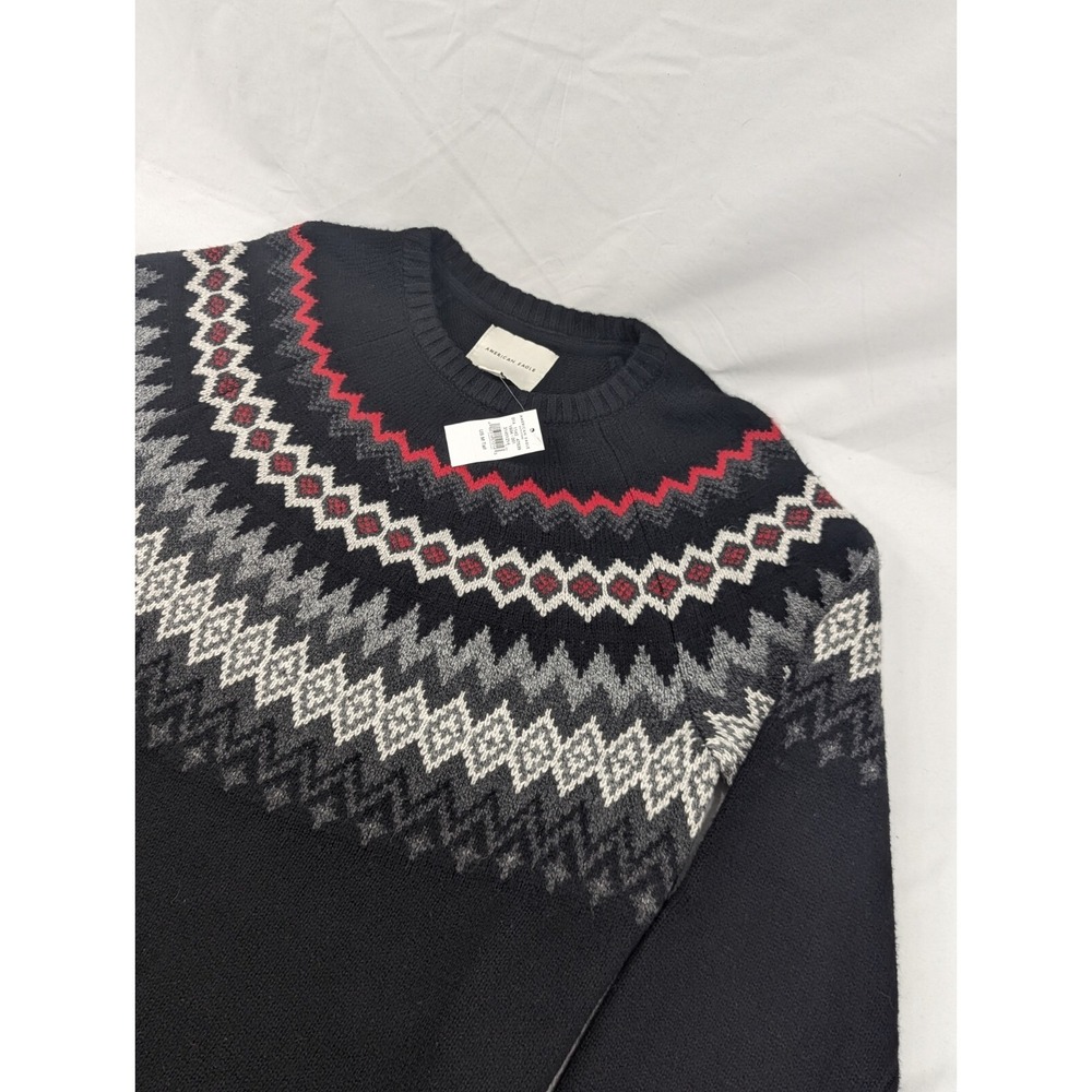 NWT American Eagle Christmas Snow Print Black Soft Sweater‎ Size Medium Tall